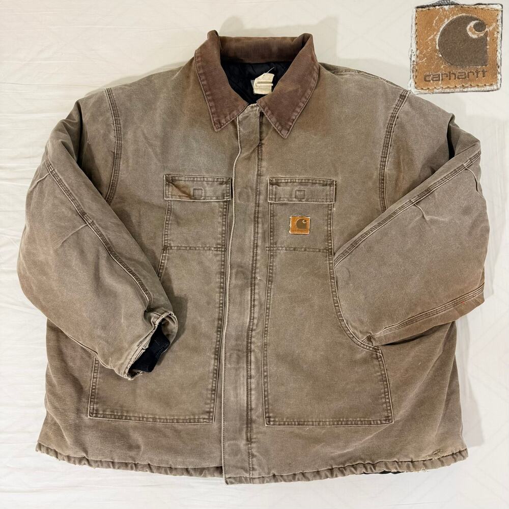 Vintage Carhartt Canvas Quilted Lined Traditional Coat Sun Faded USA 3XL 4XL